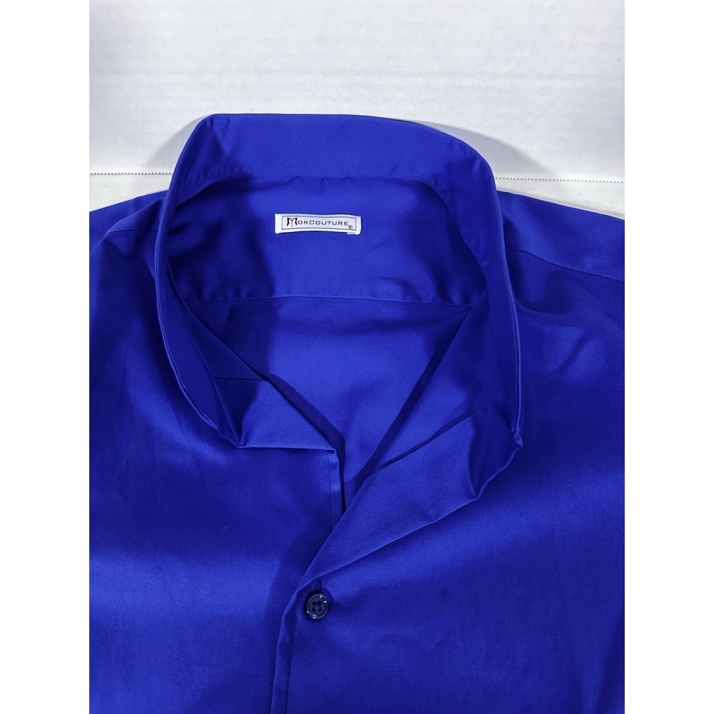 Morcouture Mens Royal Blue High Collar French Cuff Dress‎ Shirt Hidden Placket